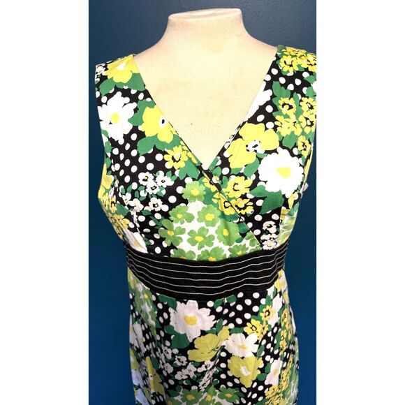 Vintage dBy Ltd Dress Womens Med Green Yellow Graphic Empire Waist - Picture 8 of 16